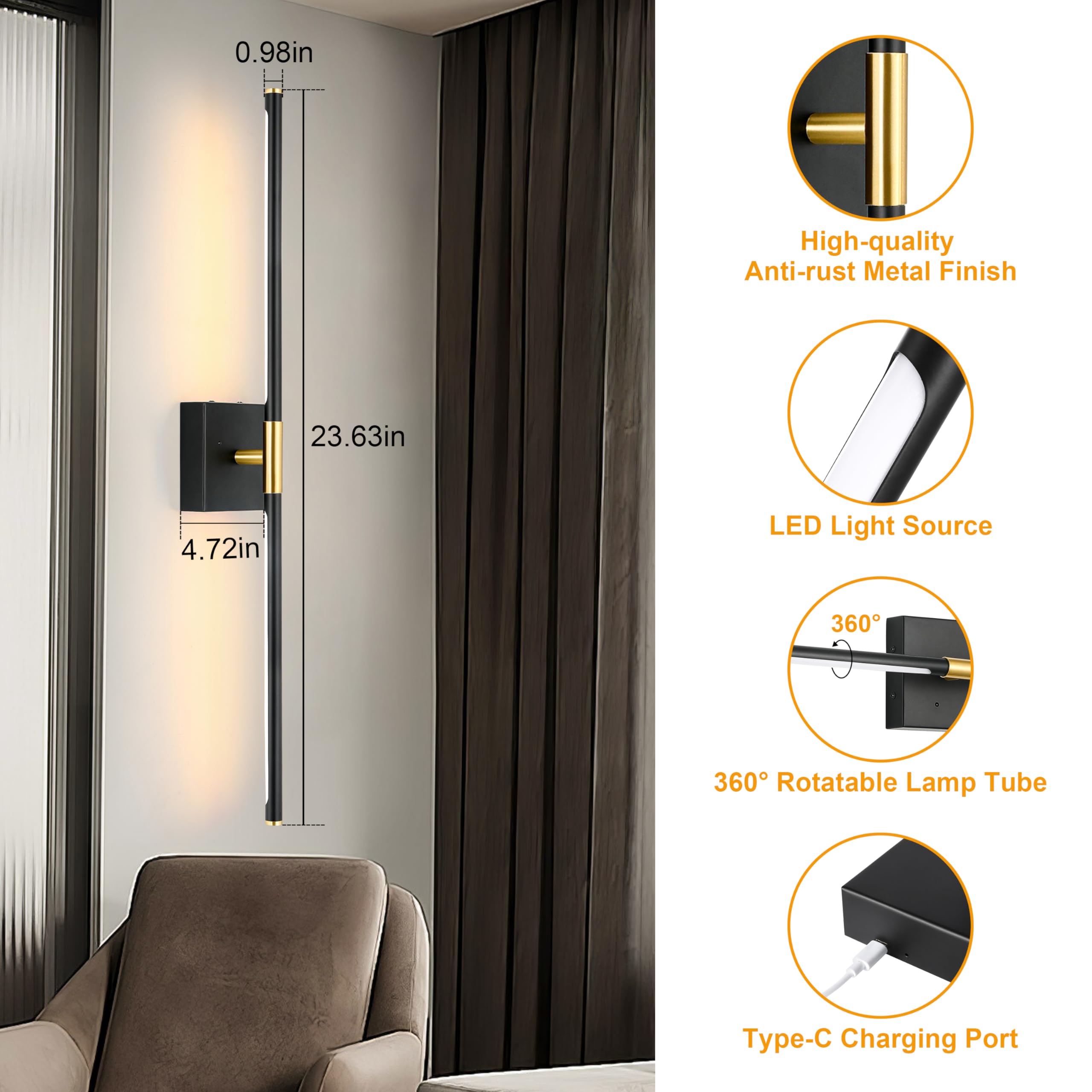 Morauroral matte black with brushed gold finish adds contemporary style.