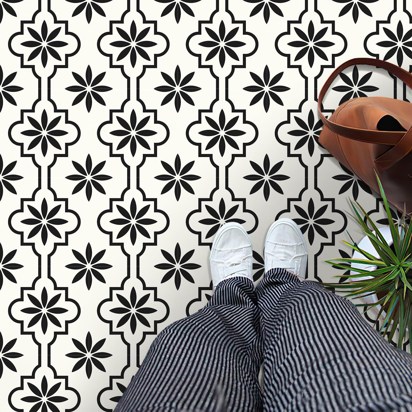 MORCART peel and stick floor tile close-up showing durable vinyl surface for DIY floors