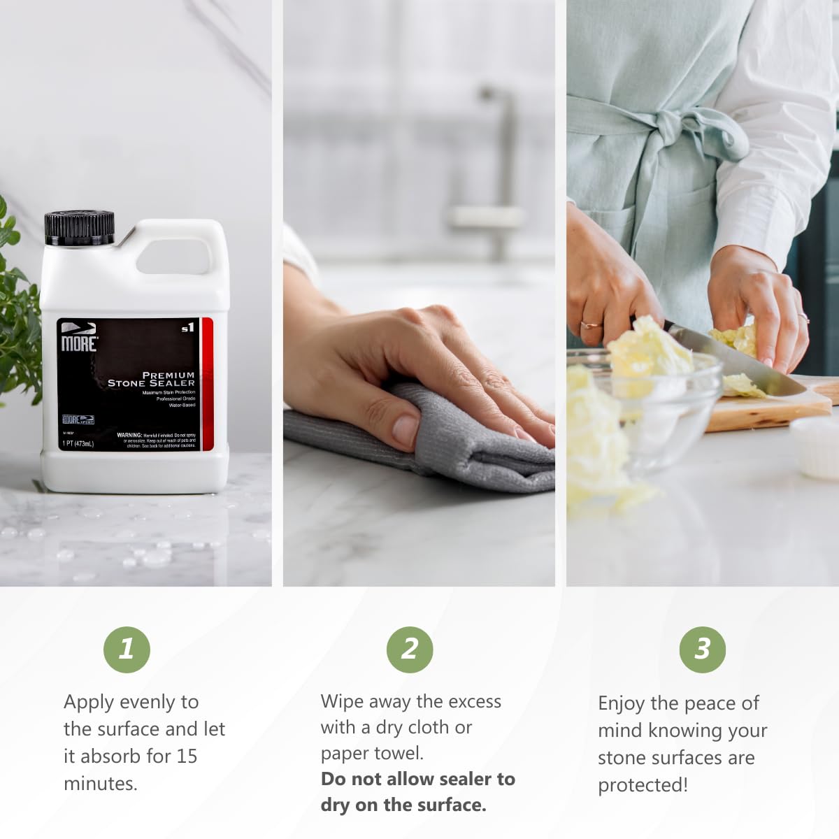 MORE Premium Stone Sealer application process using brush, roller, or pad