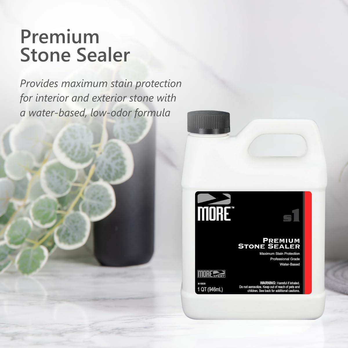 MORE Premium Stone Sealer bead test showing water beading and stain protection.