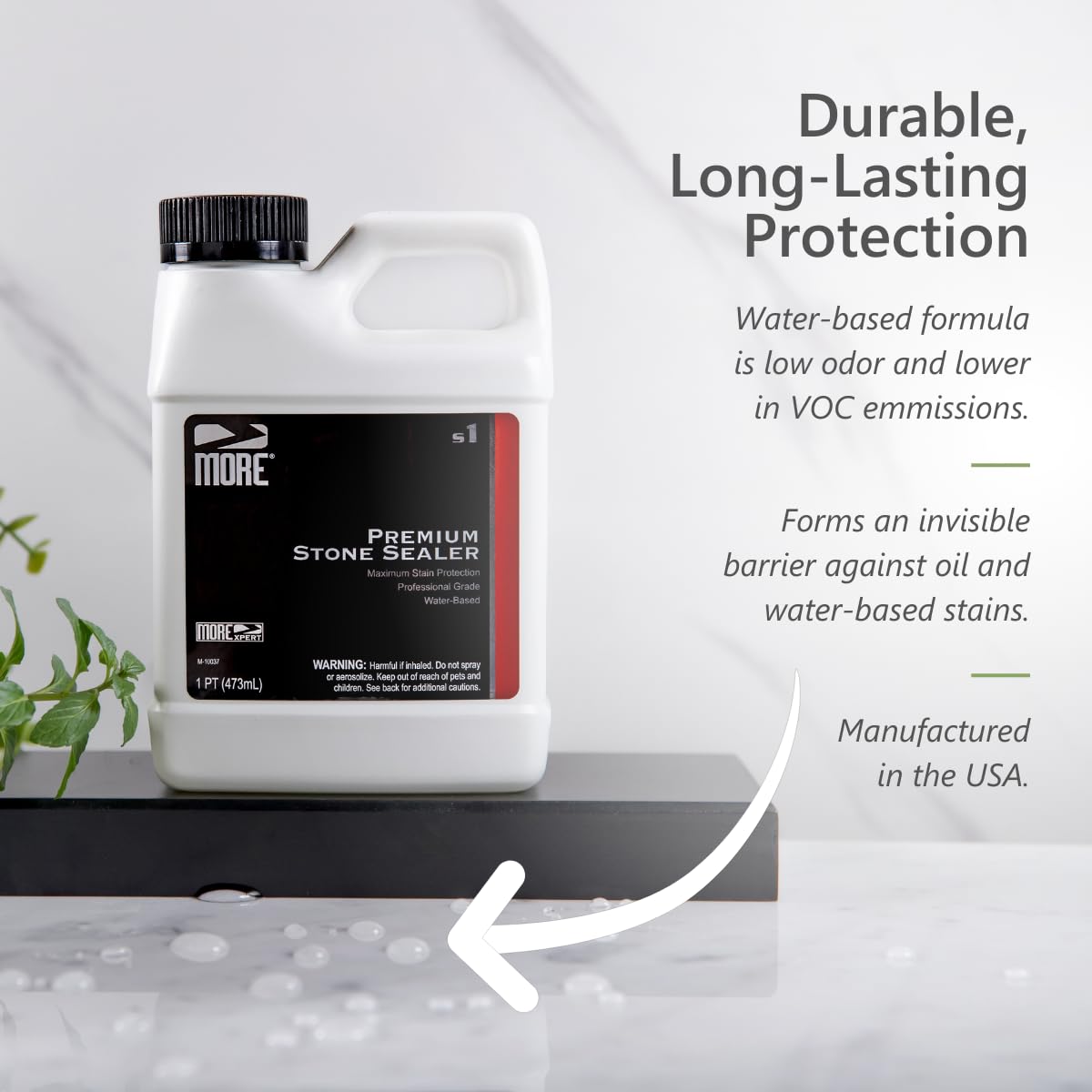 MORE Premium Stone Sealer features a low-odor formula for indoor use