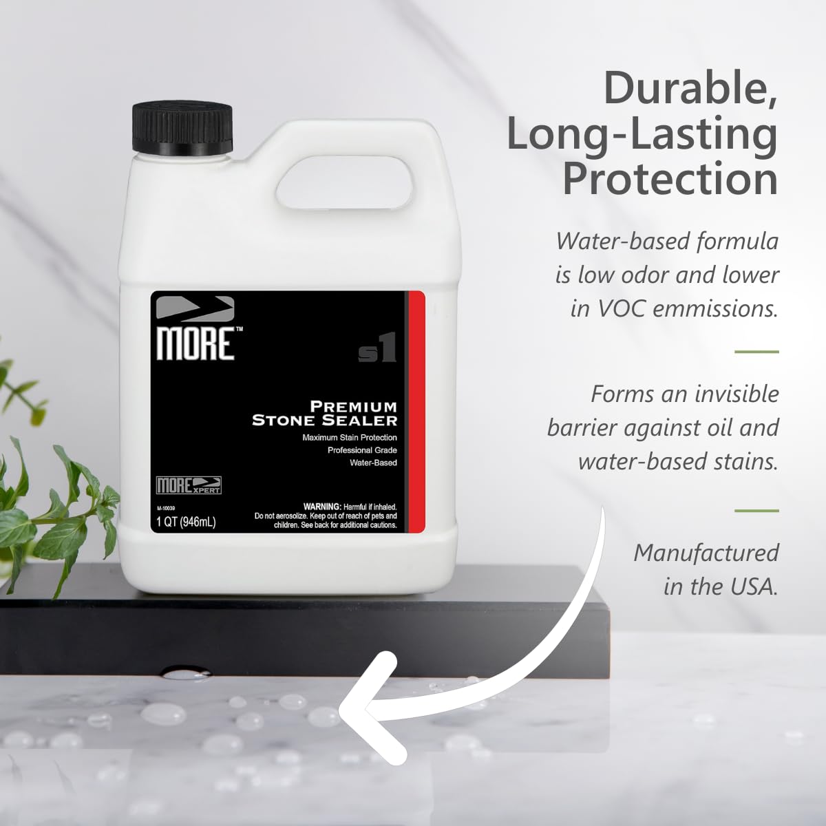 MORE Premium Stone Sealer surface-shine demonstrates enhanced luster with a low-odor formula.