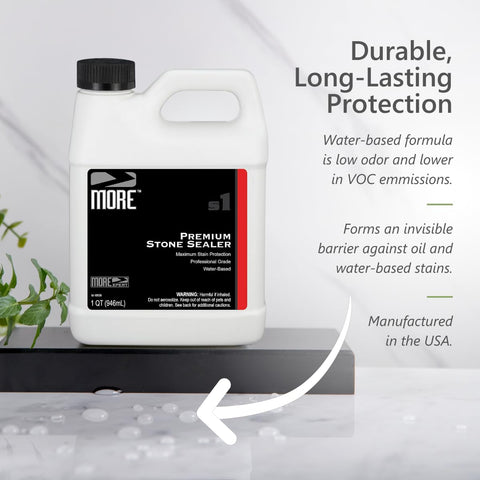 MORE Premium Stone Sealer surface-shine demonstrates enhanced luster with a low-odor formula.