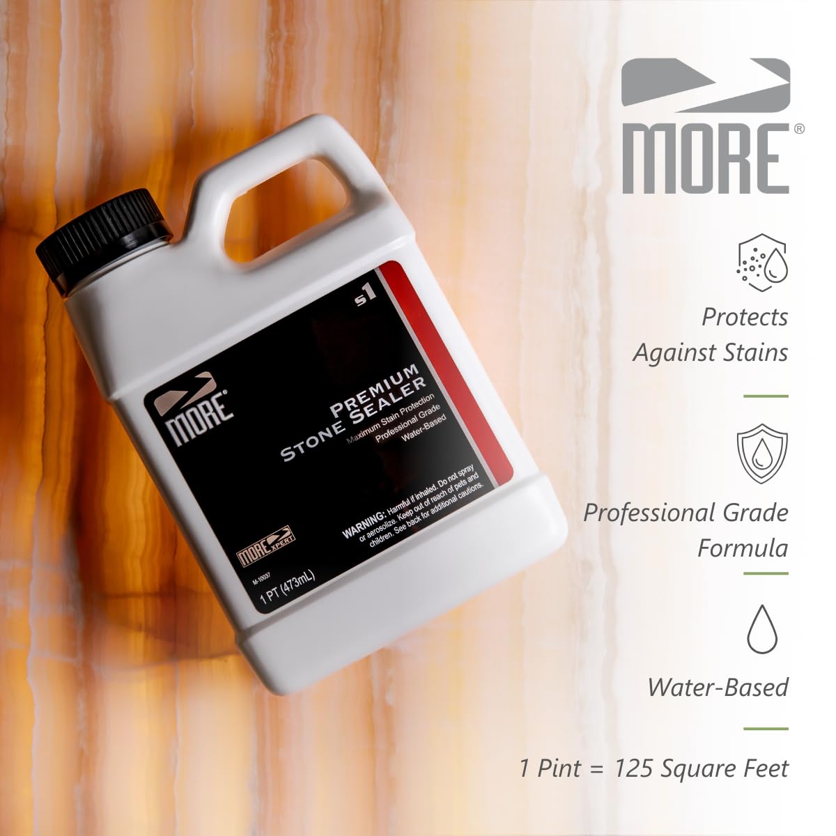 MORE Premium Stone Sealer protects against water stains on stone surfaces