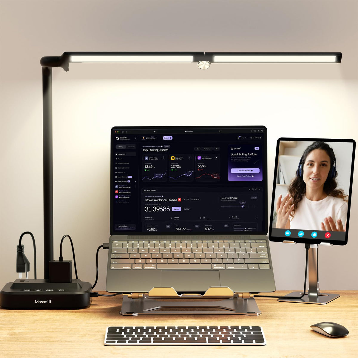 Moremili adjustable LED desk lamp with a long glare-free light for focused work