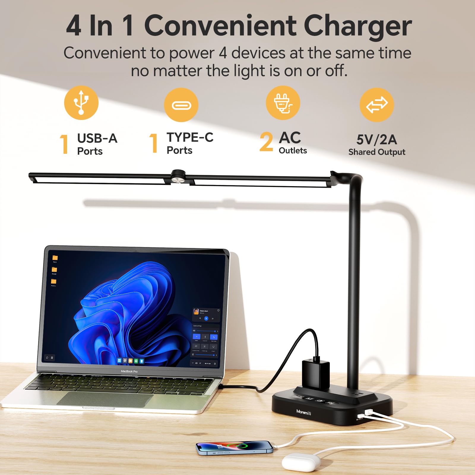 Moremili desk lamp foldable head showing flexible lighting direction