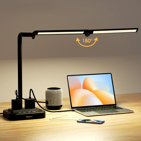 Moremili desk lamp integrated power hub with ports and cables organized