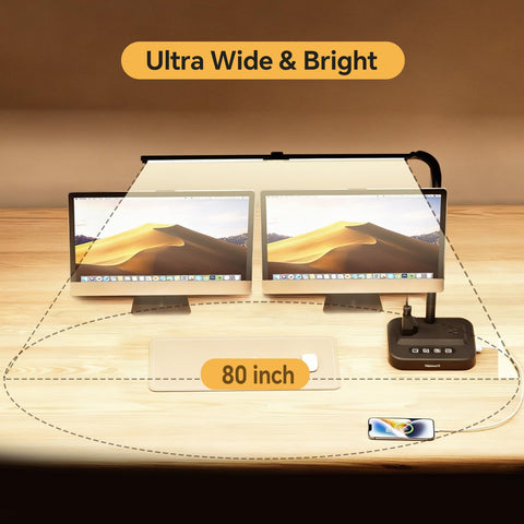 Moremili desk lamp wide-spaced outlets accommodating bulky adapters