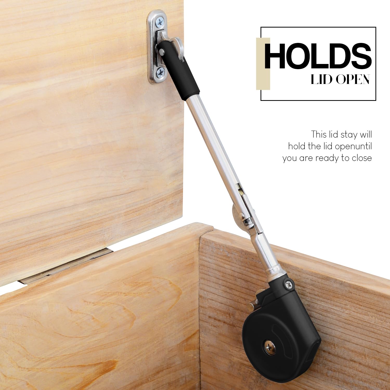 Morinbo lid stay with hydraulic dampening for quiet, controlled closure
