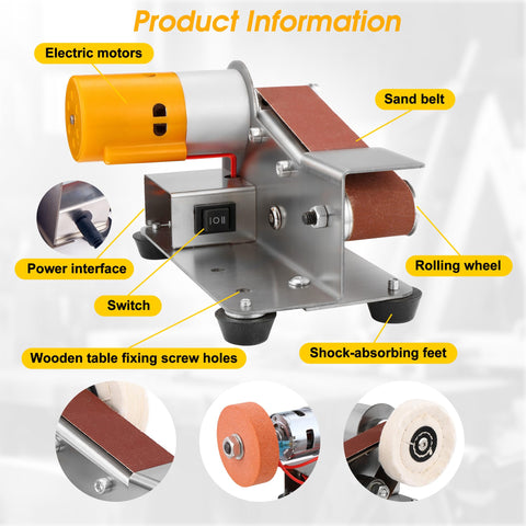 Mornajina mini belt sander on workbench ready for metalworking and edge finishing