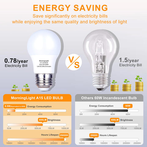 MorningLight A15 dimmable 600lm bulb with smooth brightness control.