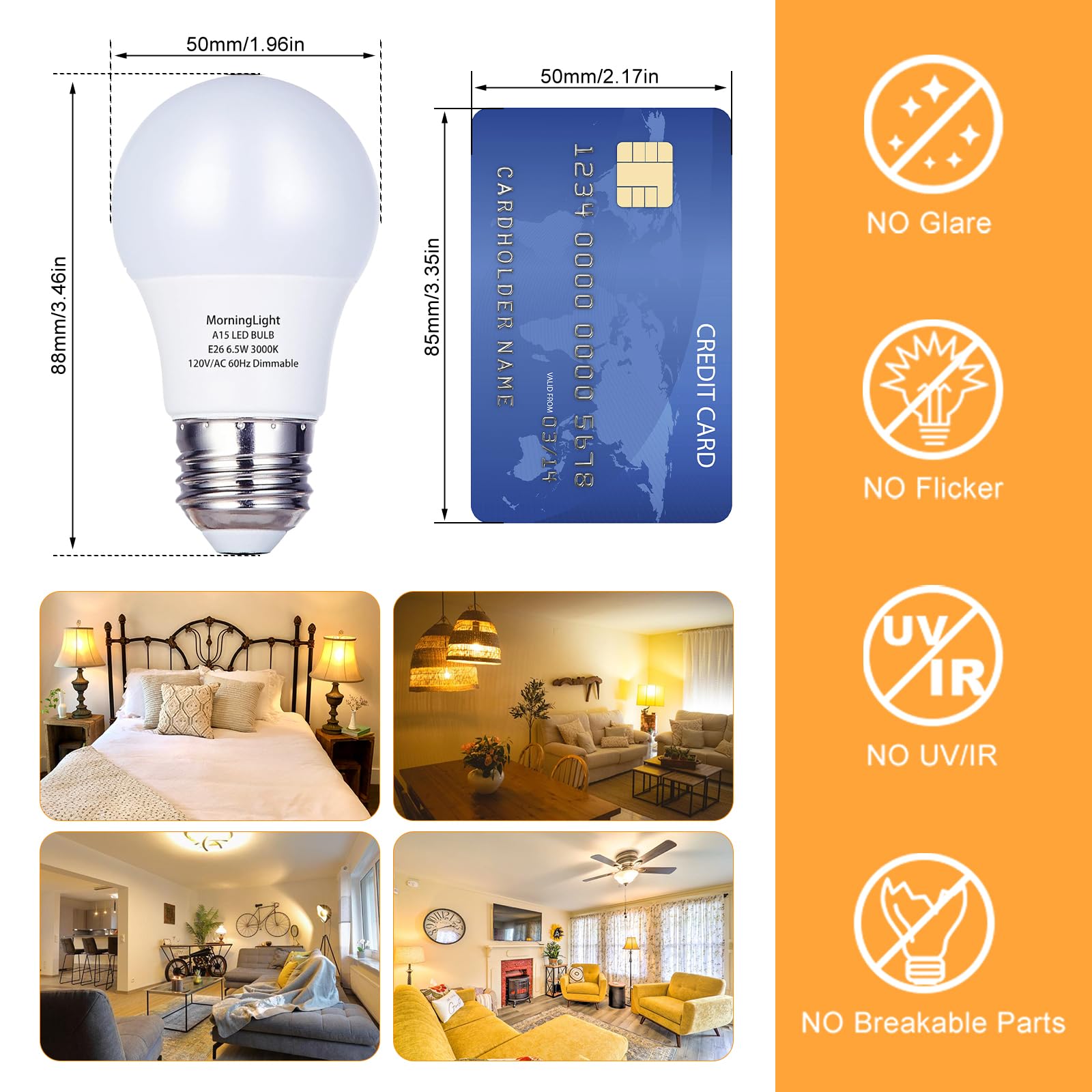 MorningLight A15 no flicker bulb for steady, comfortable lighting.