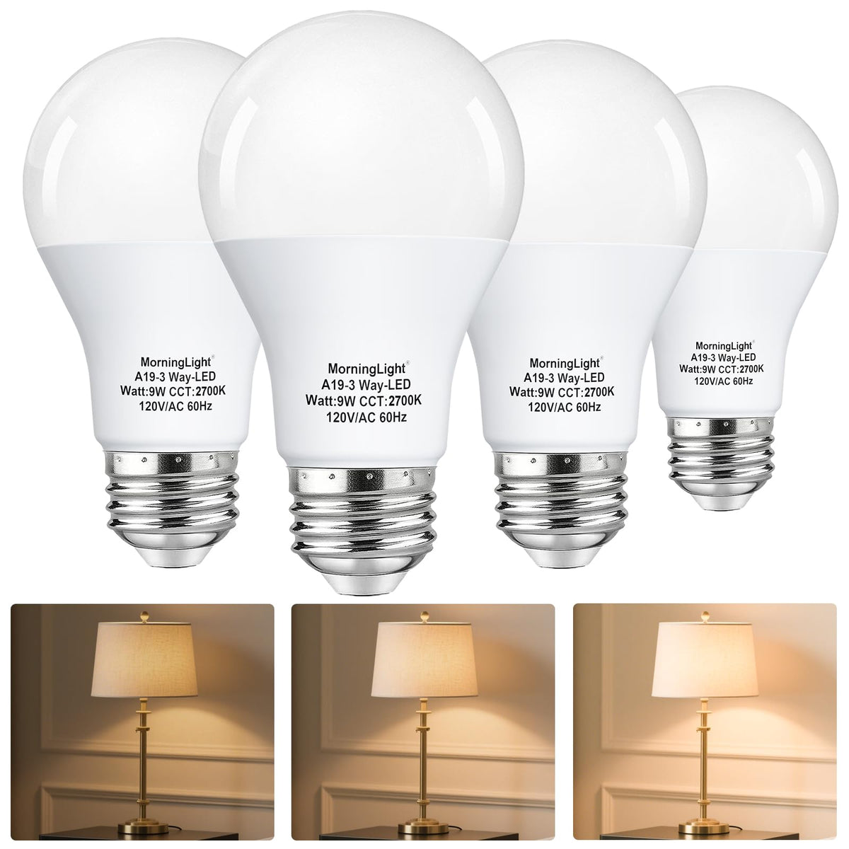 MorningLight A19 800lm high setting for bright ambient lighting