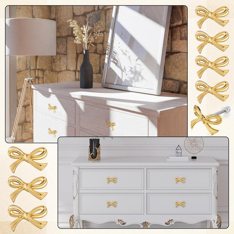 MorningRo brass bow drawer pull 16-pack creates cohesive vintage charm across furniture.