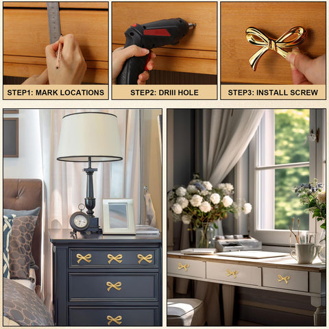 MorningRo Gold Bow Cabinet Pull updates kitchen or living room storage with style