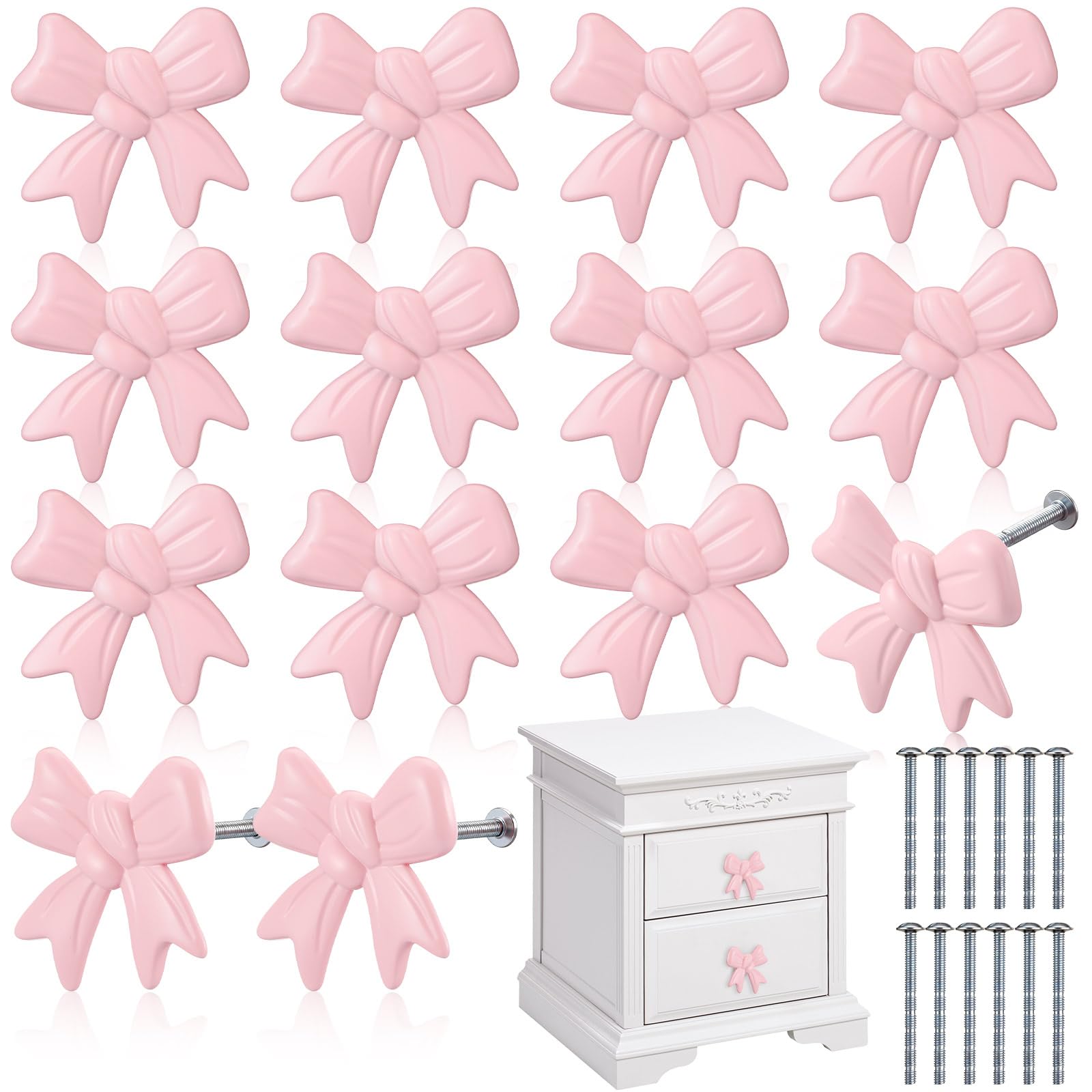 MorningRo pink bow drawer knob on a vintage dresser adds easy charm