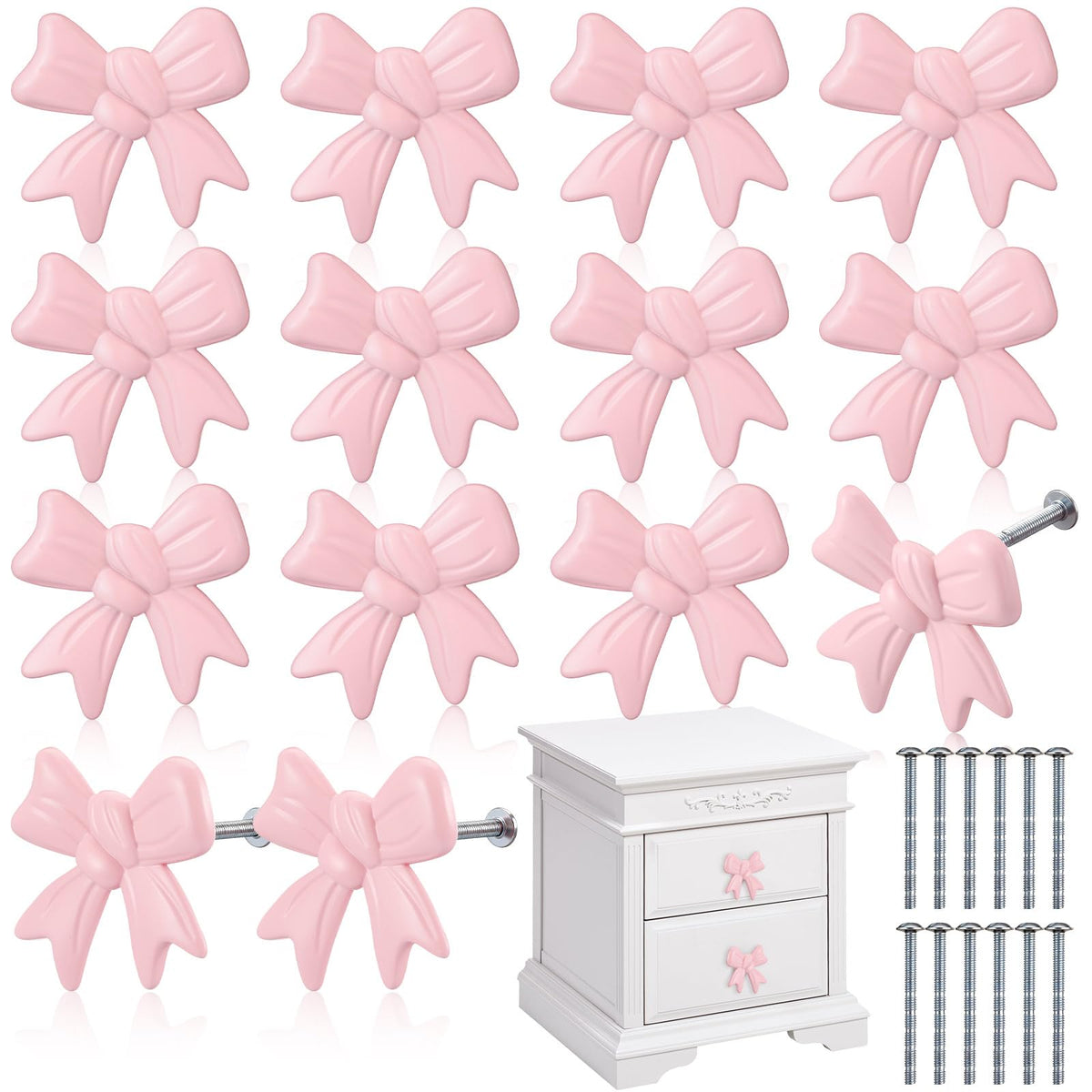 MorningRo pink bow drawer knob on a vintage dresser adds easy charm