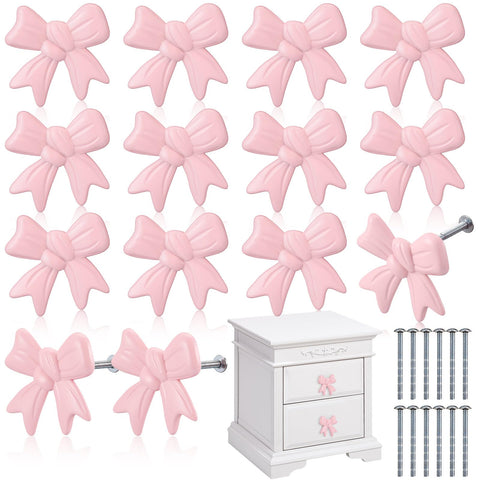 MorningRo pink bow drawer knob on a vintage dresser adds easy charm