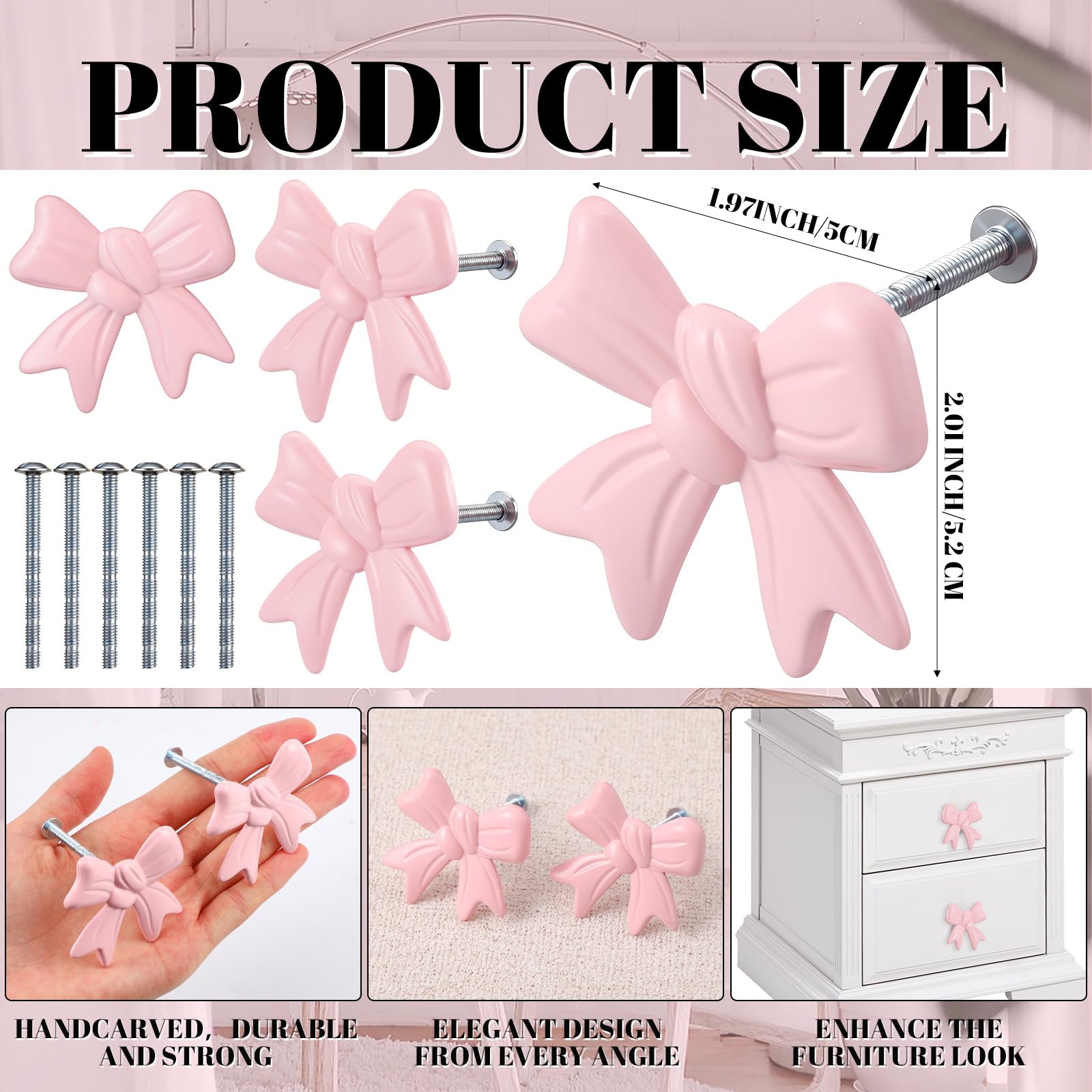 MorningRo pink bow knob installed on cabinet drawer boosts elegance and durability