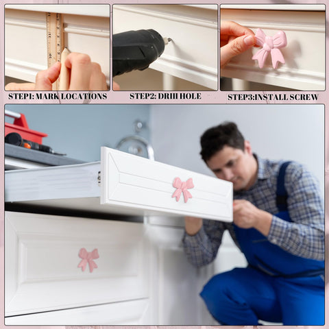 MorningRo pink bow dresser knob brightens a kitchen cabinet with playful sophistication