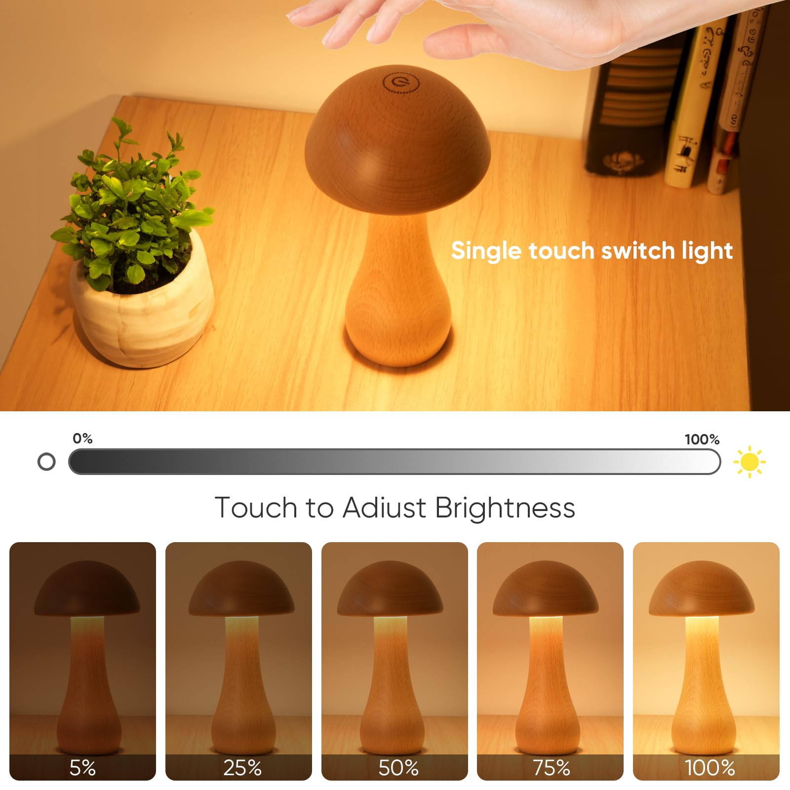 Moroommt mushroom lamp touch-dimming panel adjusting brightness for mood.