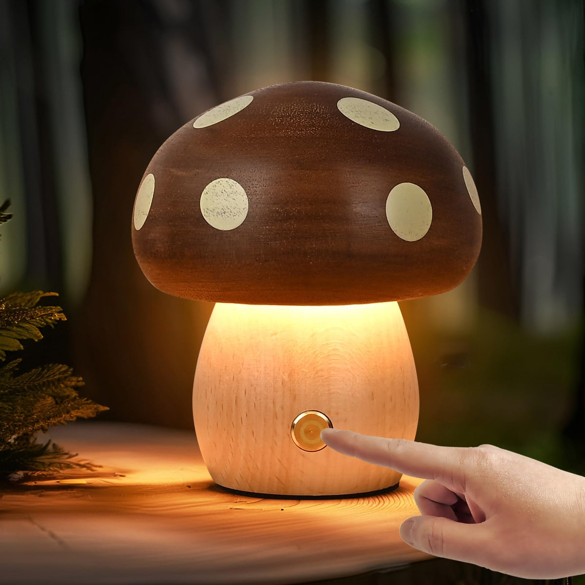 Moroommt wood mushroom lamp with beech wood finish adds cozy bedroom charm