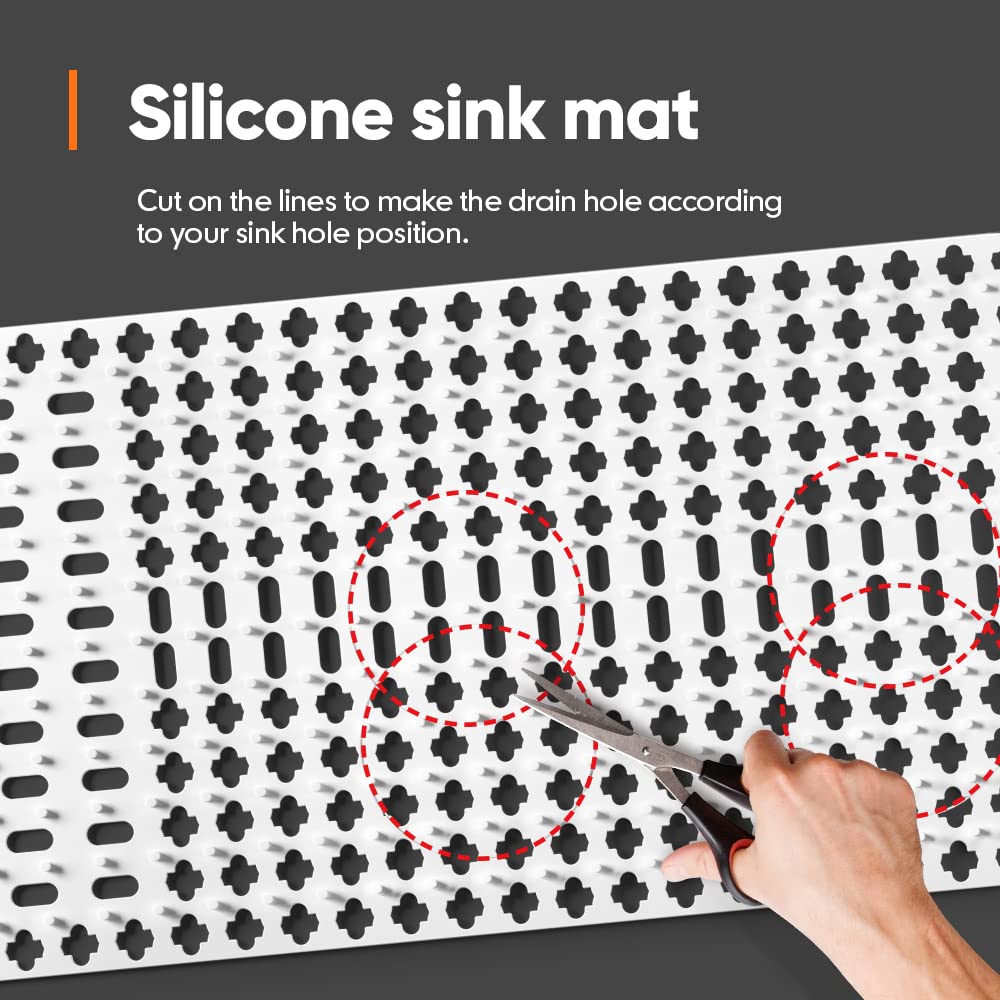 Moryimi sink mat features cleaning brush for easy corner cleaning