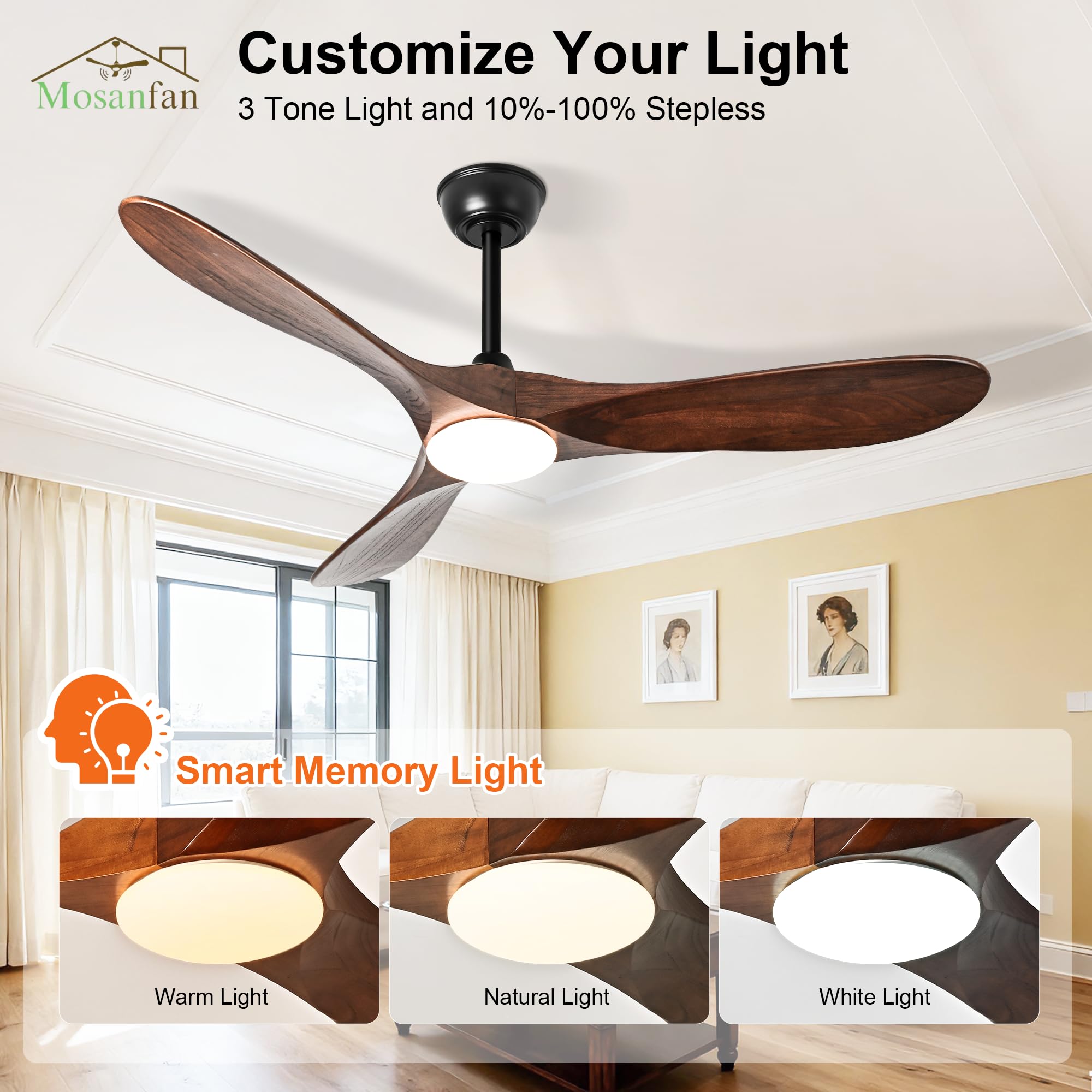 Remote-controlled fan delivers six speeds for customizable comfort.