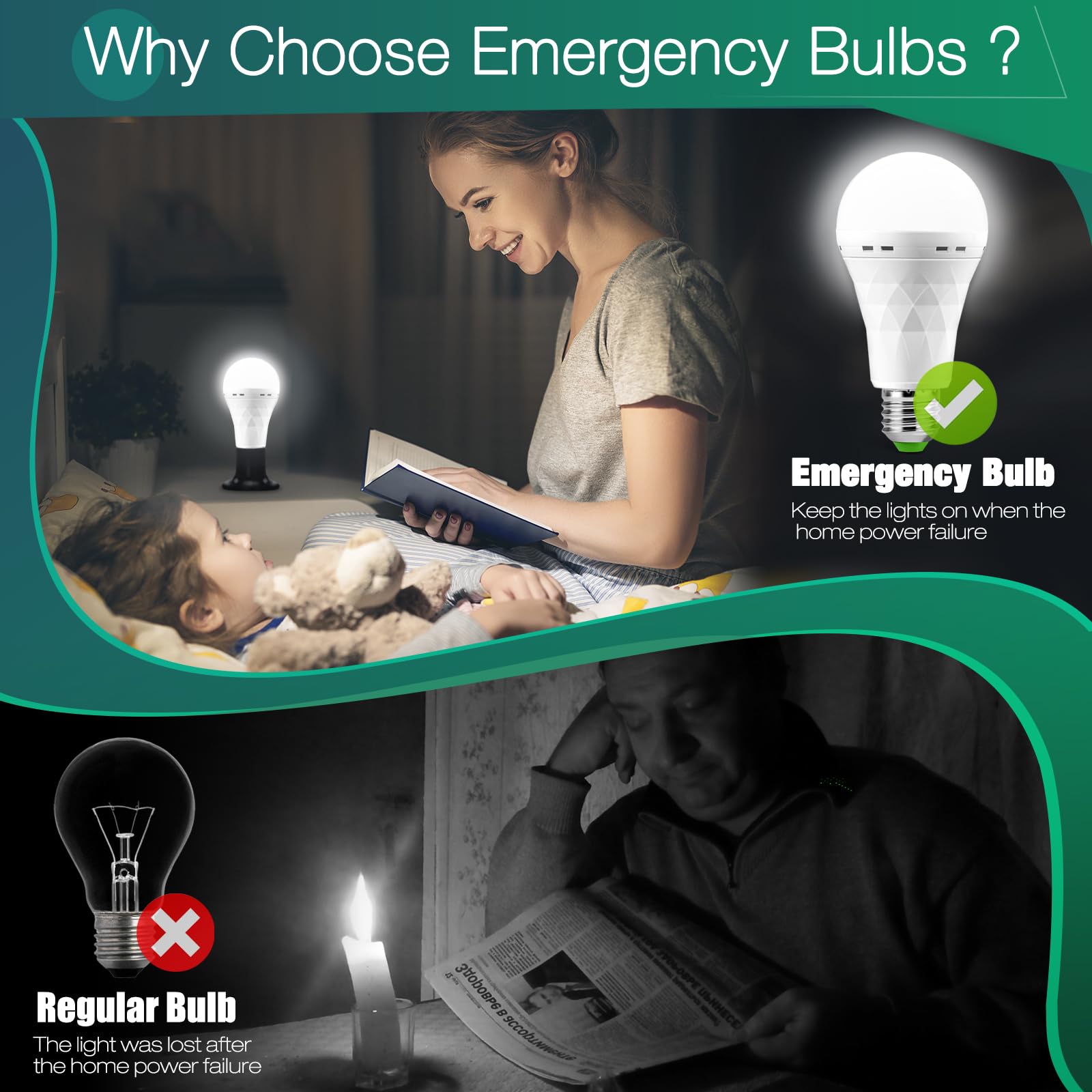 MOSLIAN emergency bulb with plug cap attached for quick setup in any room