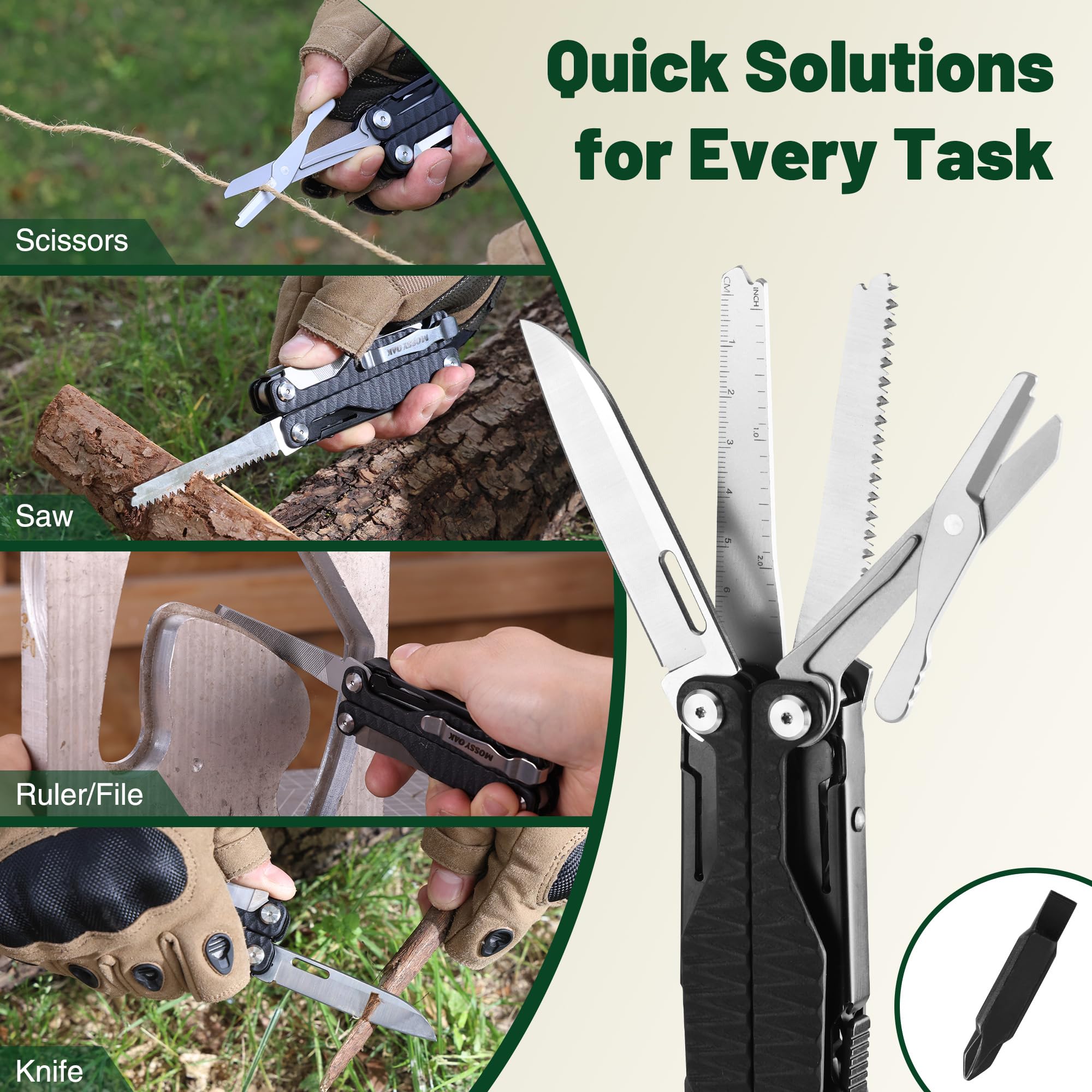 Mossy Oak 17in1 multitool nylon sheath secured on belt