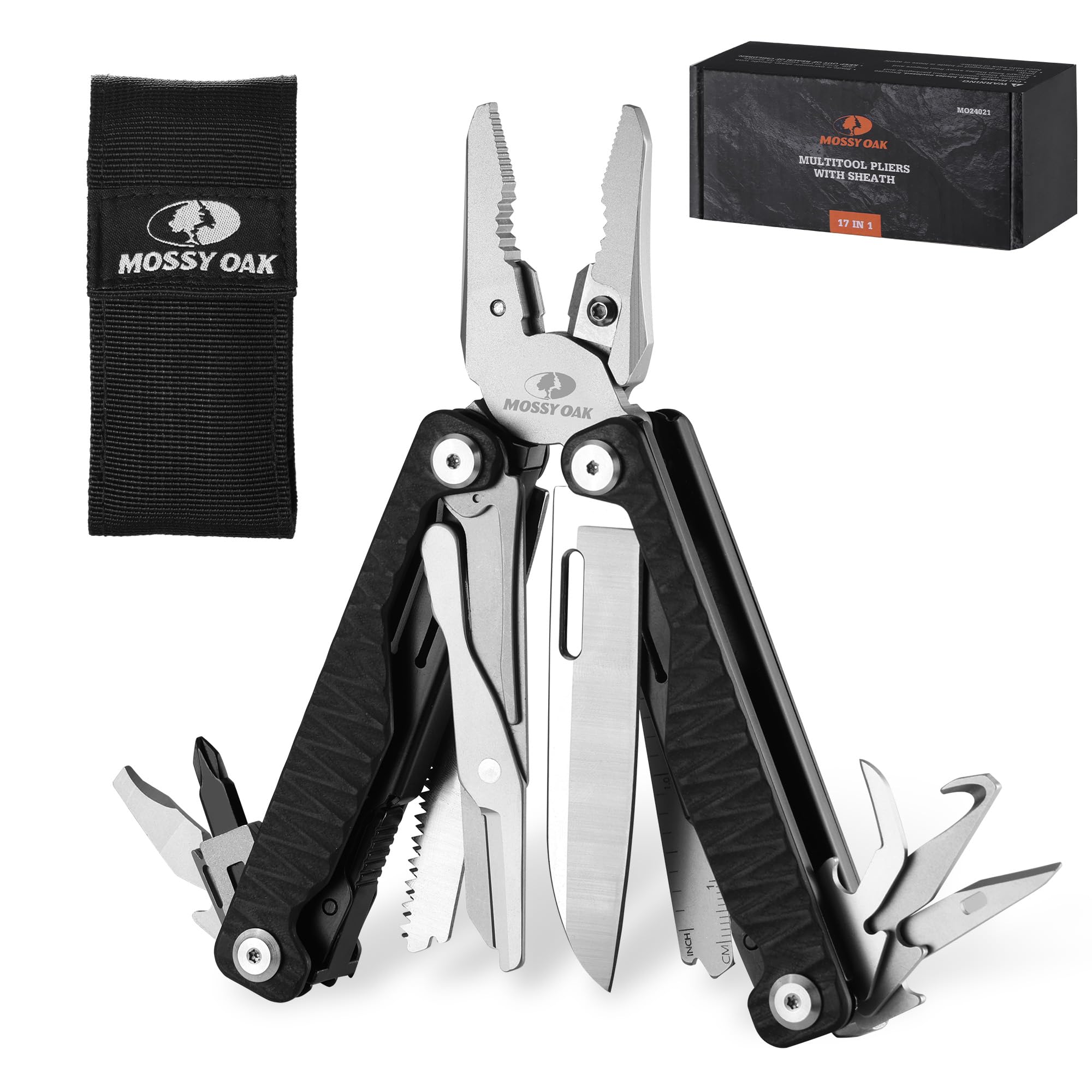 Mossy Oak 17in1 multitool pliers in action with CNC head for precise gripping