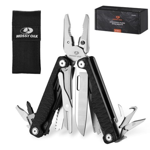 Mossy Oak 17in1 multitool pliers in action with CNC head for precise gripping