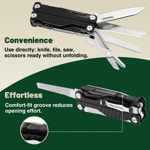 Mossy Oak 17in1 multitool scissors cutting fabric or cord smoothly