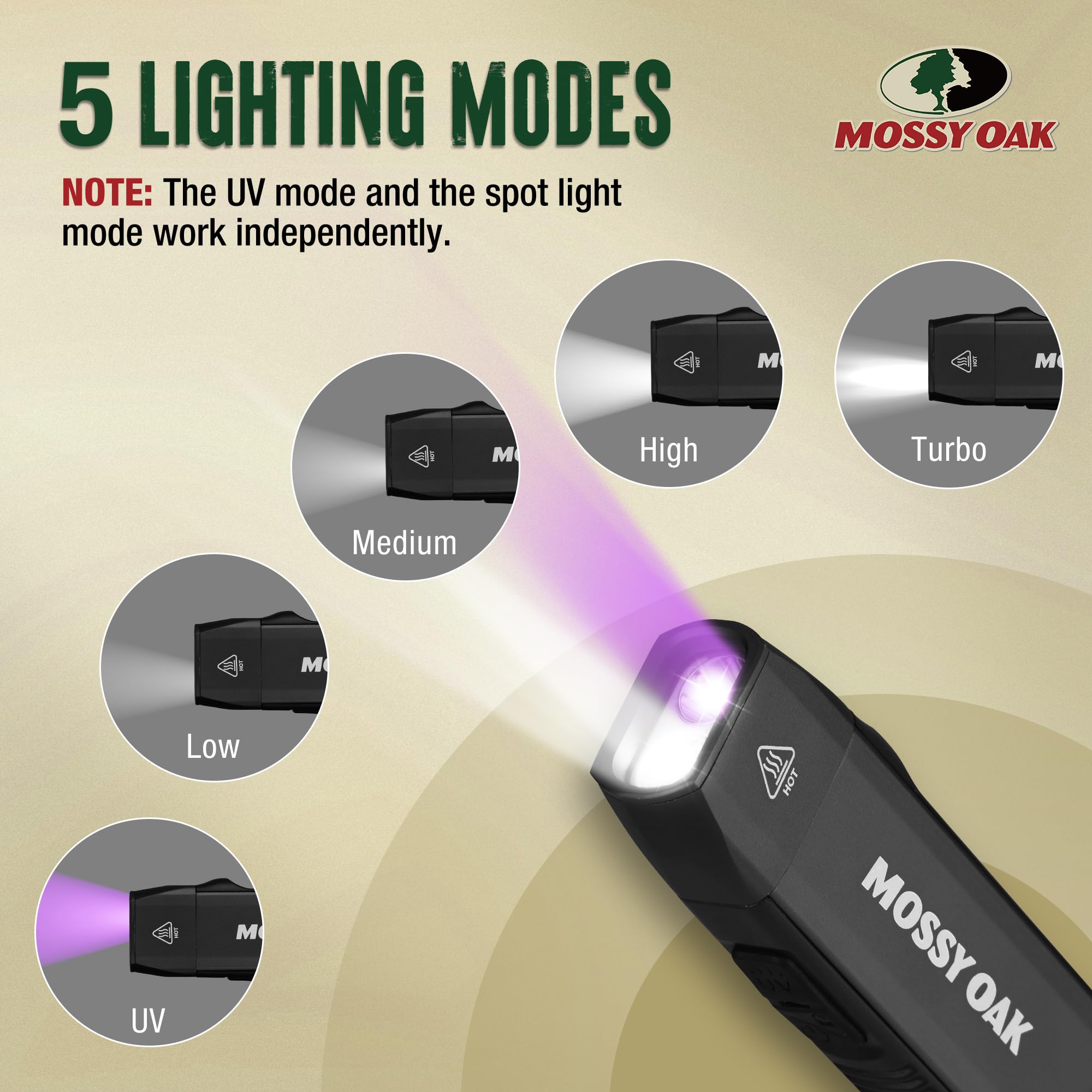 Mossy Oak 4-mode compact flashlight enables tailored lighting for tasks and emergencies.