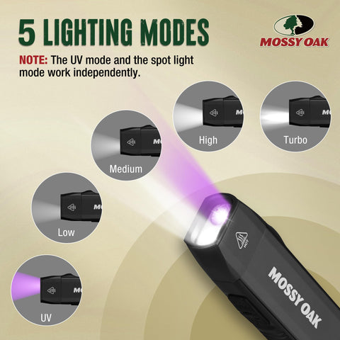 Mossy Oak 4-mode compact flashlight enables tailored lighting for tasks and emergencies.