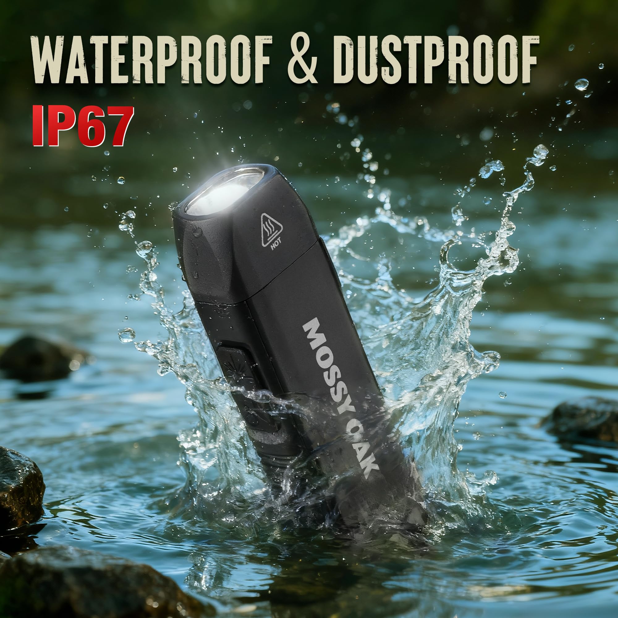 Mossy Oak flashlight with laser pointer enables precise aiming in low light.