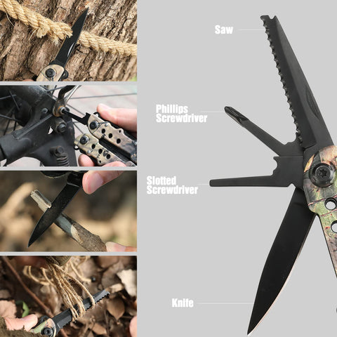 Mossy Oak multitool bottle opener close-up for on-site refreshments.