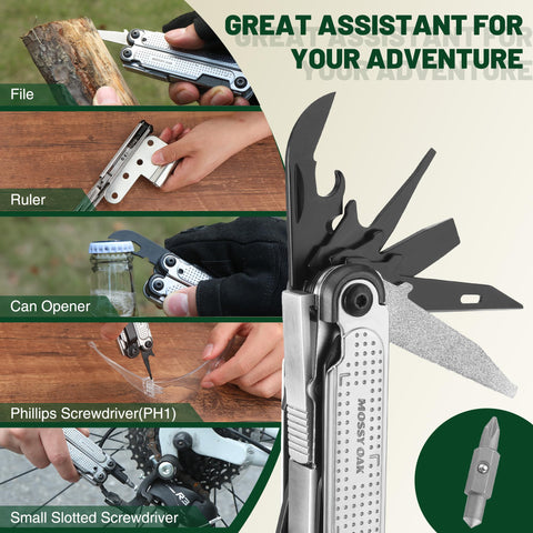 Mossy Oak Multitool flathead screwdriver for campsite adjustments.