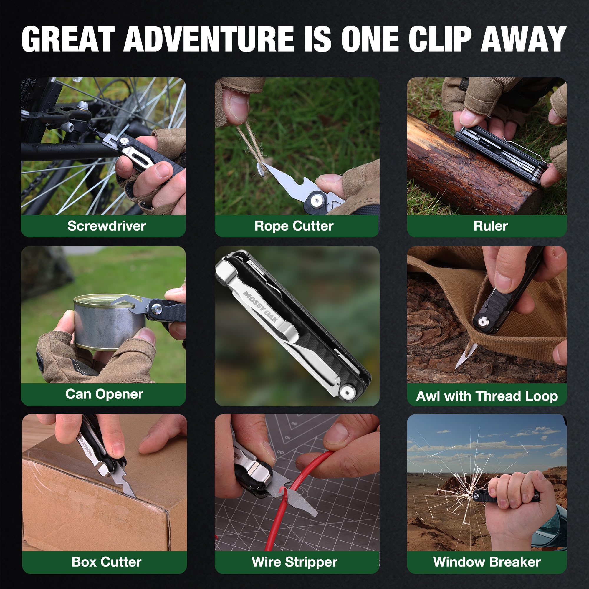Mossy Oak Multitool knife compact-folded design fits pockets.