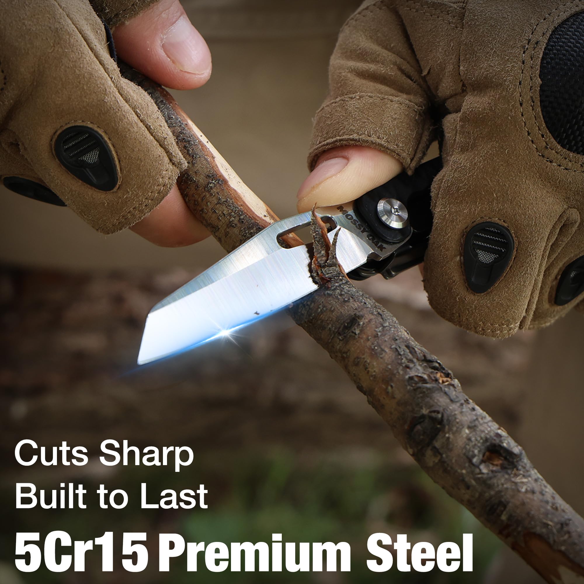 Mossy Oak Multitool knife handle with slip-resistant G10 grip.