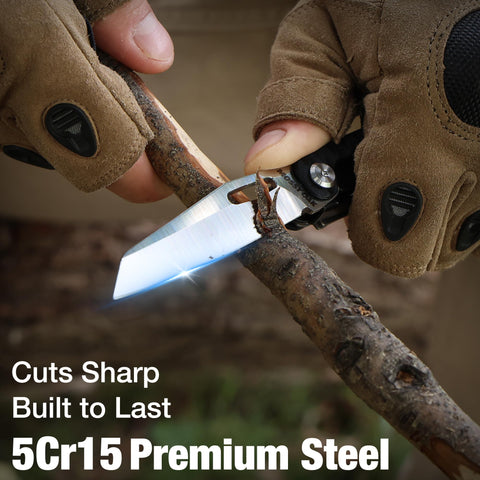 Mossy Oak Multitool knife handle with slip-resistant G10 grip.