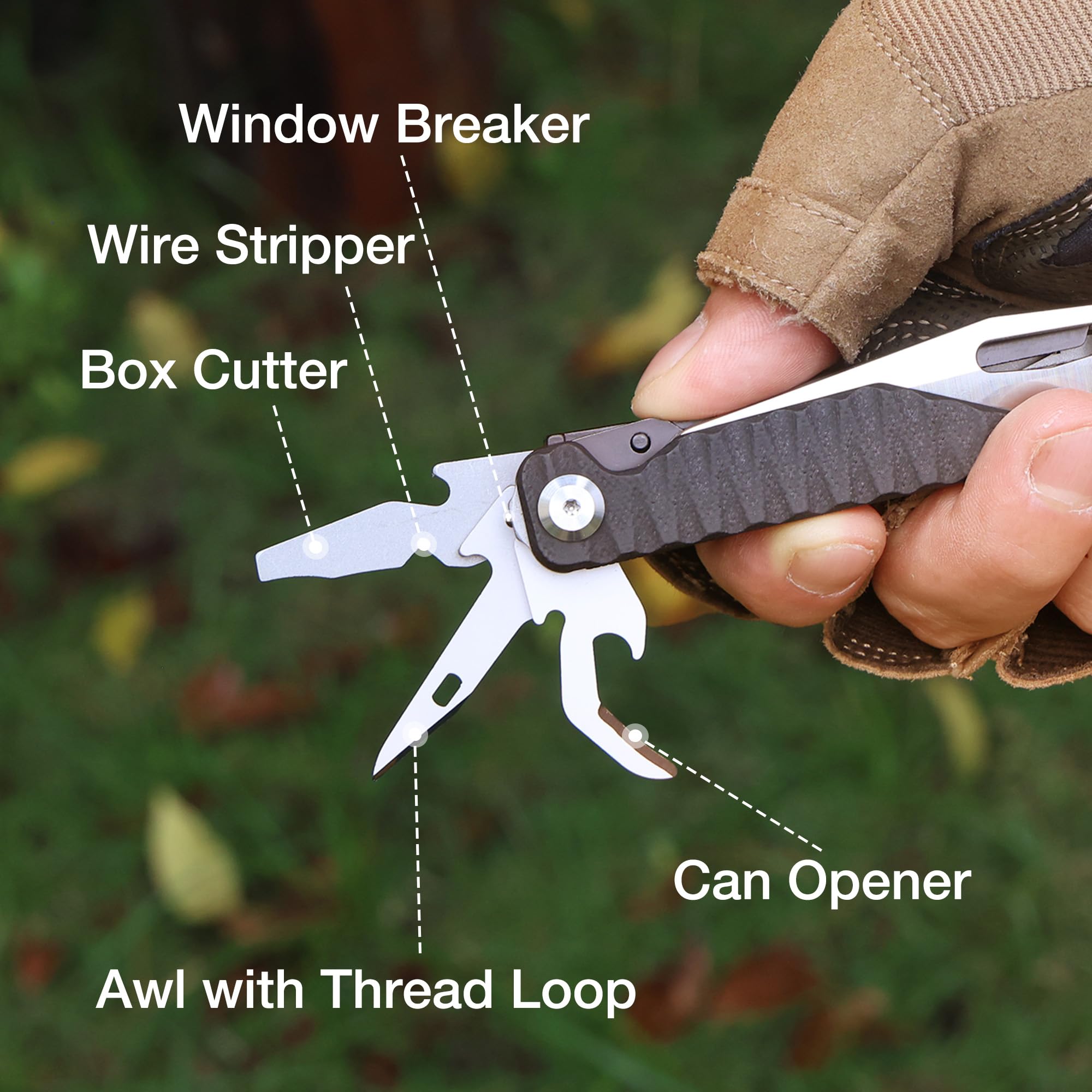 Mossy Oak Multitool knife wire stripper tackles small wiring tasks.