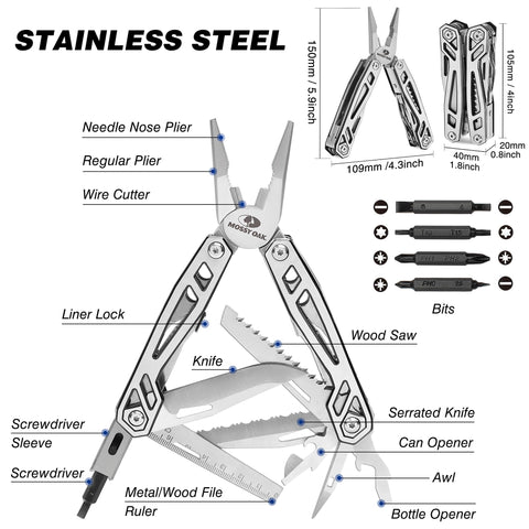 Mossy Oak Multitool needle-nose pliers ready for precise field repairs.