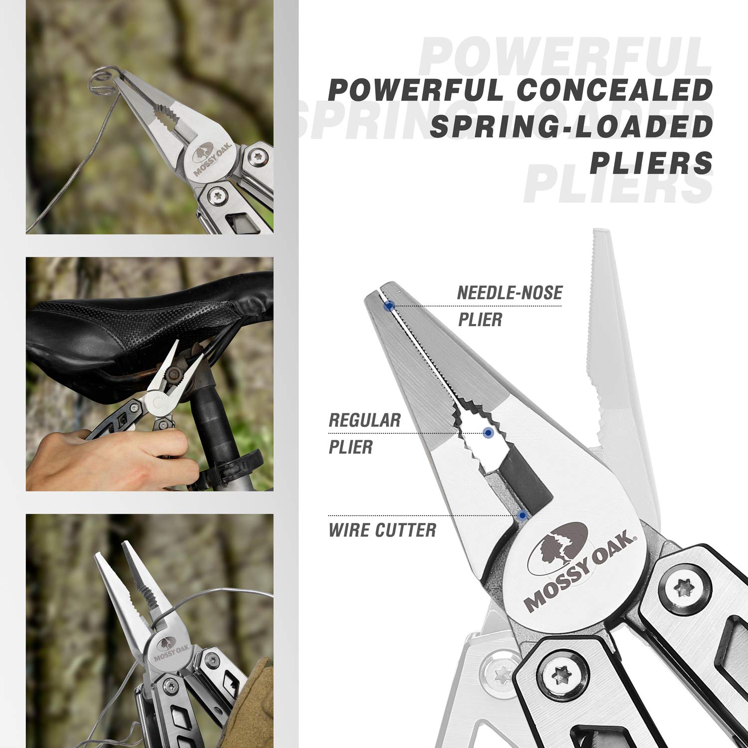 Mossy Oak Multitool wire cutters for light-duty tasks.