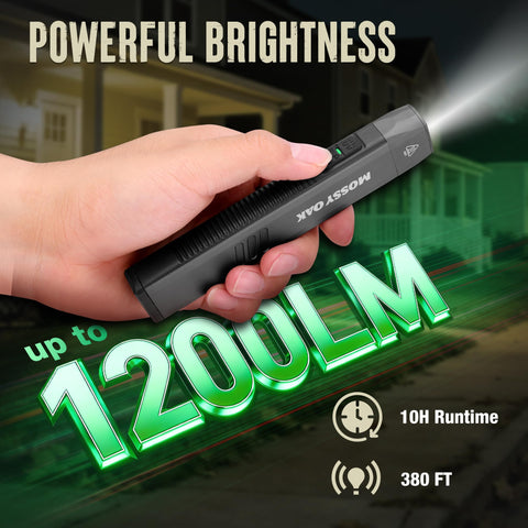 Mossy Oak compact light in use for camping and outdoor tasks.