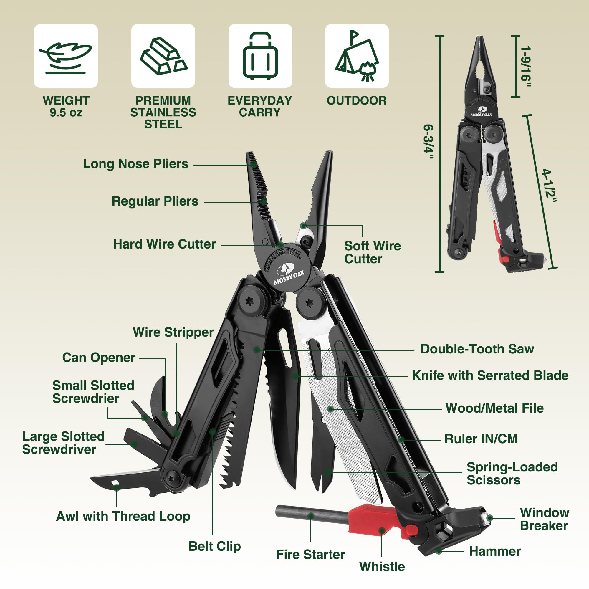 MOSSY OAK self-locking design closeup for safe tool access.