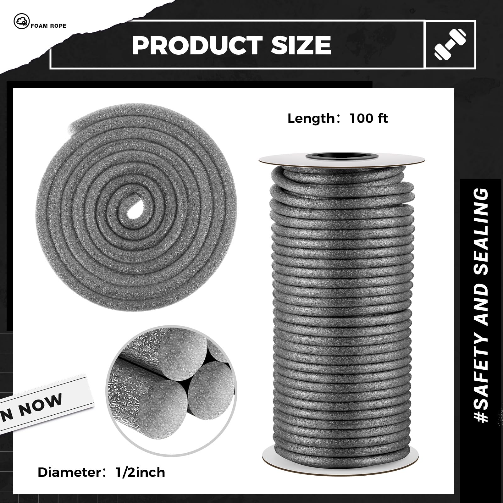 MotiMind foam rope spool in gray facilitates quick unwinding and use.