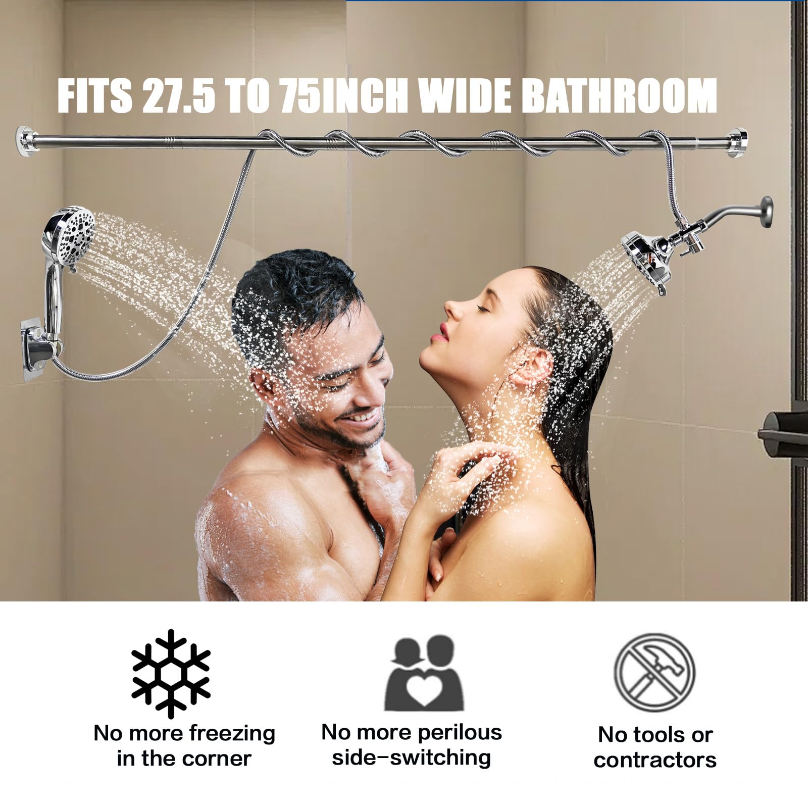 motoaaaa dual shower head closeup highlighting two sprays for simultaneous rinsing