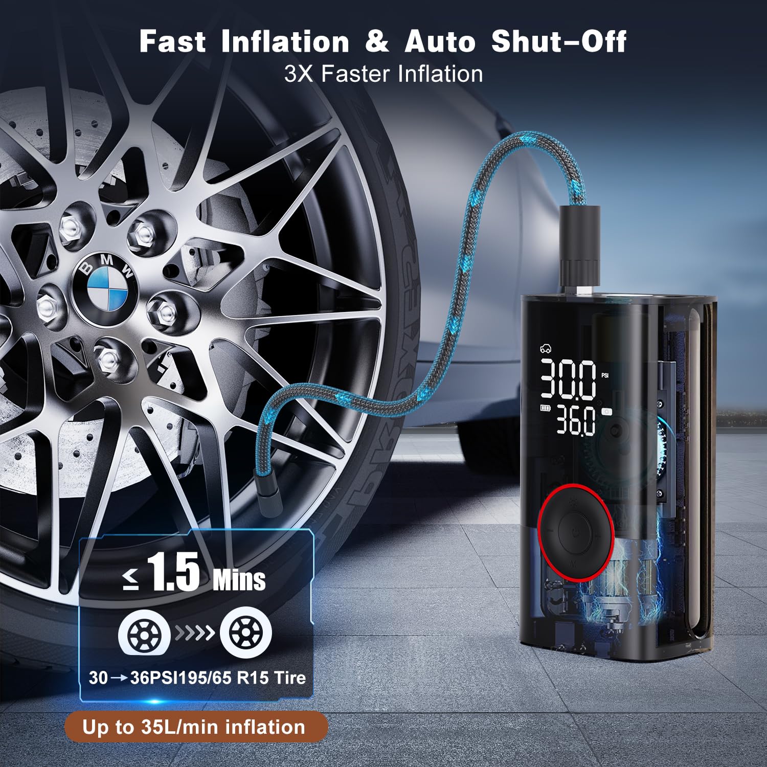 Motorenbau Tire Inflator auto shutoff prevents overpressure and saves time