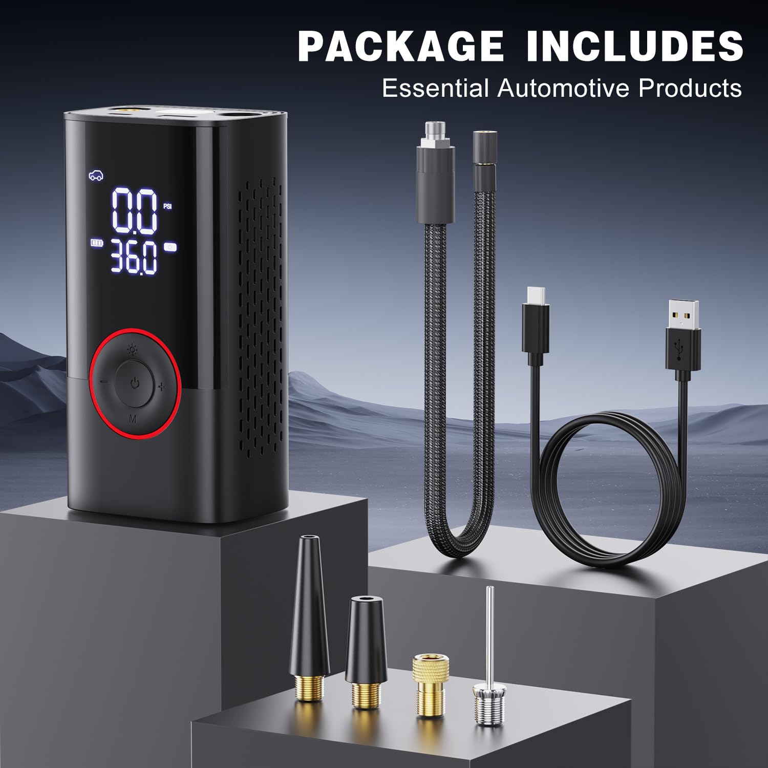 Motorenbau Tire Inflator LED flashlight aids nighttime roadside tasks